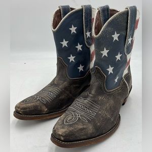Women's Roper Brushed Distressed Leather American Flag Shorty Boots Size 10.5